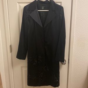 Luxe Arden black silk embroidered coat.